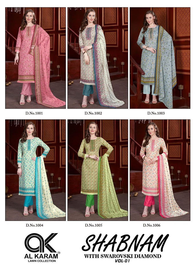 Shabnam Vol 1 By Al karam Soft Cotton Printed Dress Material Wholesale Market In Surat
